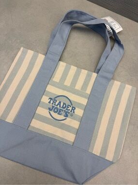 Trader Joe's Blue Striped Canvas Tote
